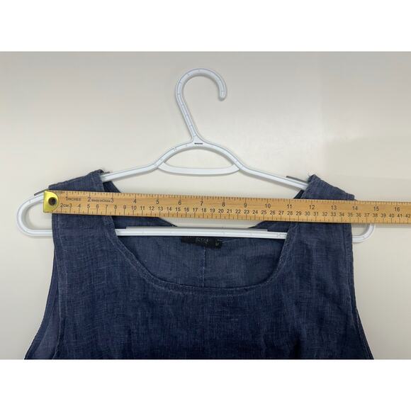 Lungo Larno Womens Dress Size Medium Sleeveless Chambray Linen Floral Detail - Picture 9 of 12